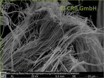 SEM-picture of chrysotile asbestos in asbestos bearing millboards
