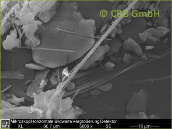 SEM-picture of amphibole asbestos, anthophyllite in talcum, steatite