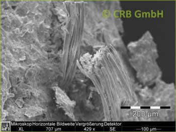 SEM-picture of chrysotile asbestos in leight-weight-panels, Sokalite