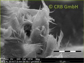 SEM-picture of chrysotile asbestos in vinyl floorings, floor-flex tiles