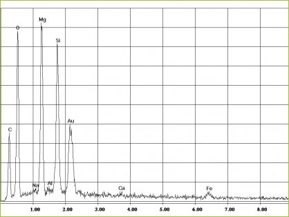 Analyse van asbest in weefsels Energy dispersed element spectrum van chrysotiel - asbest